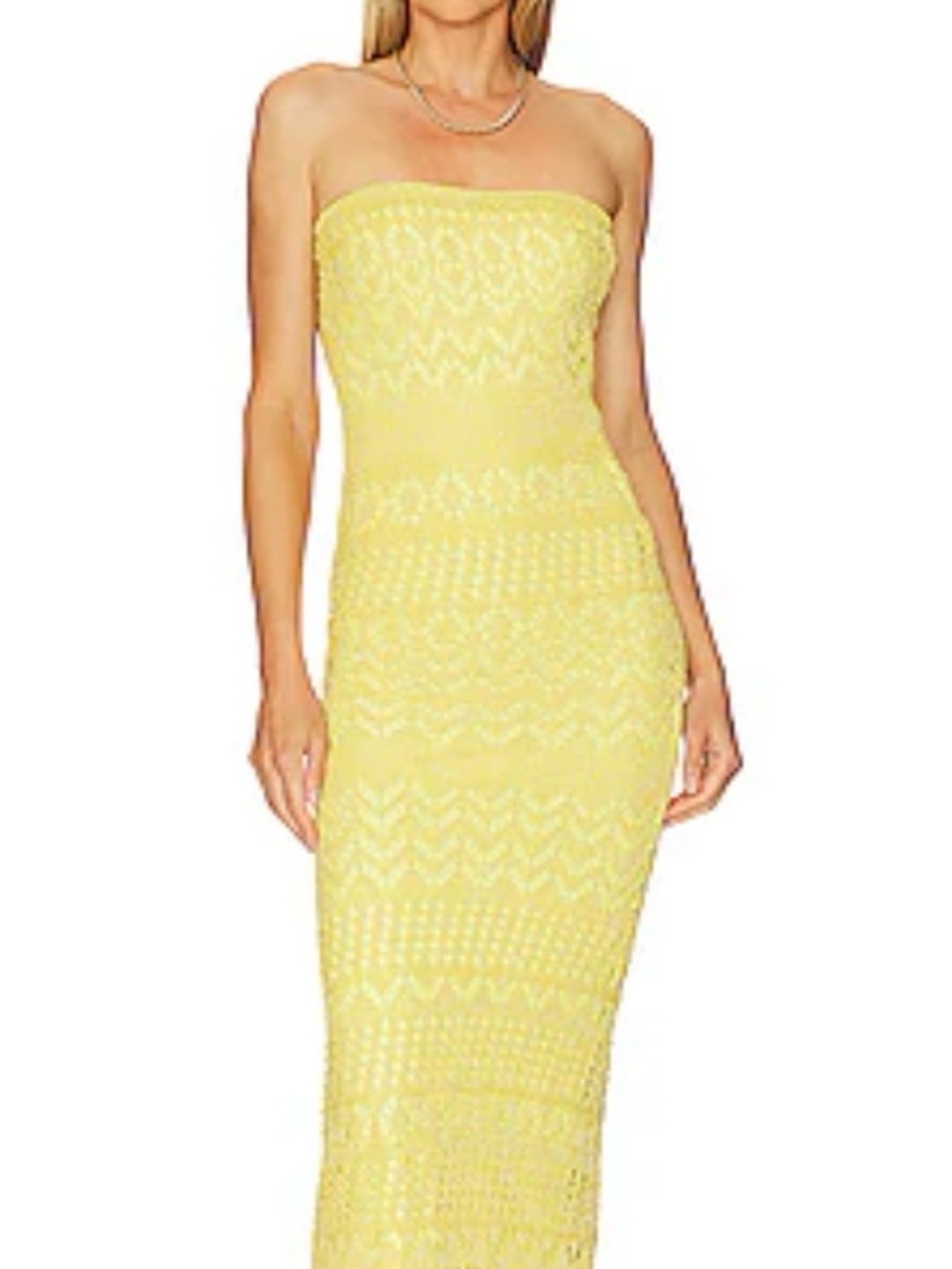 Strapless Crochet Maxi Dress in Mustard